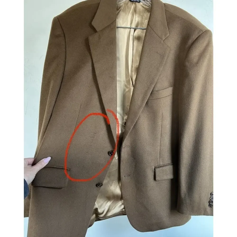 Cashmere Sport Coat Blazer Mens 42L Long Brown 2 Button Luxury Jacket